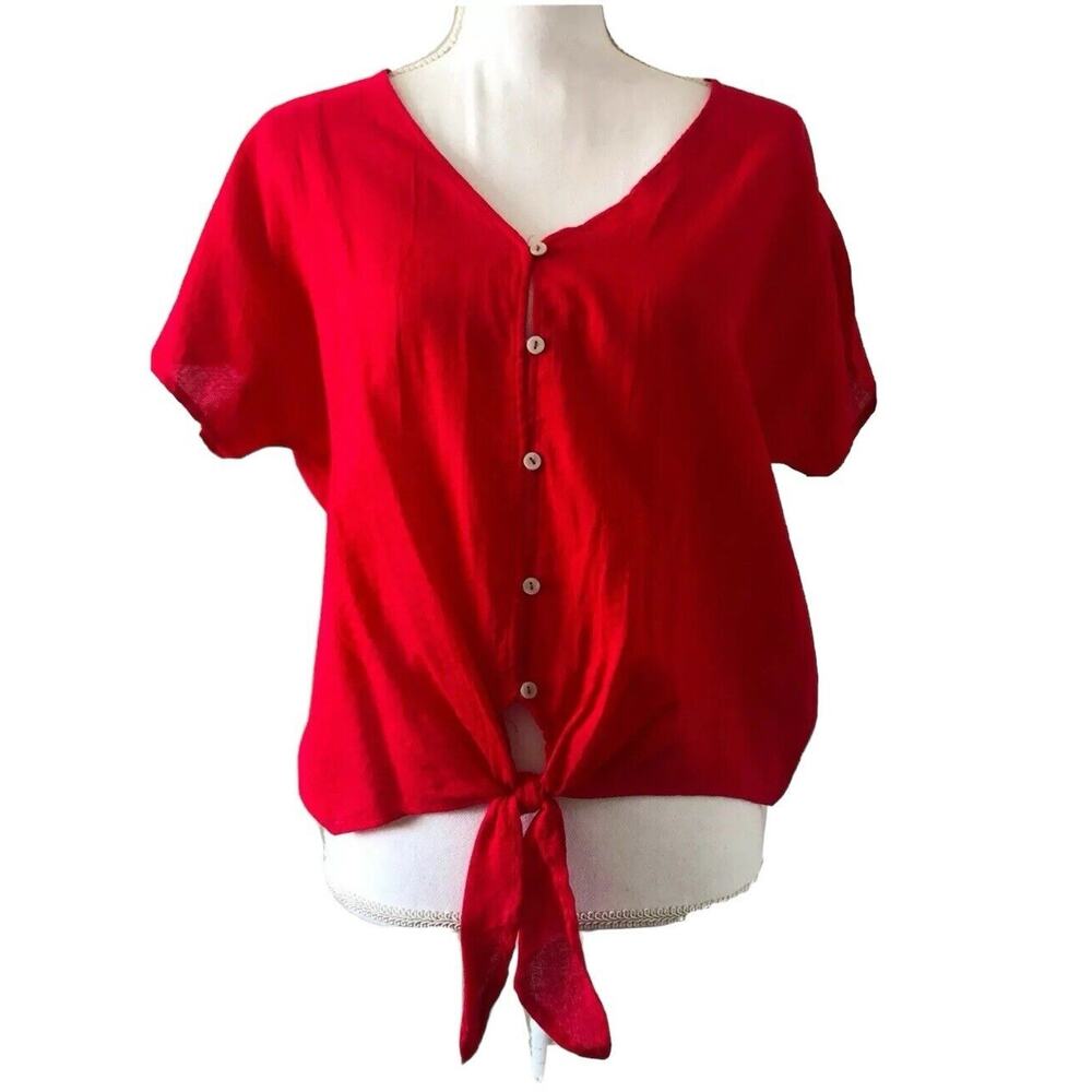 Universal Thread Womens Small Blouse Red Size Tie Front Gauzy 4th Of July #MQ18